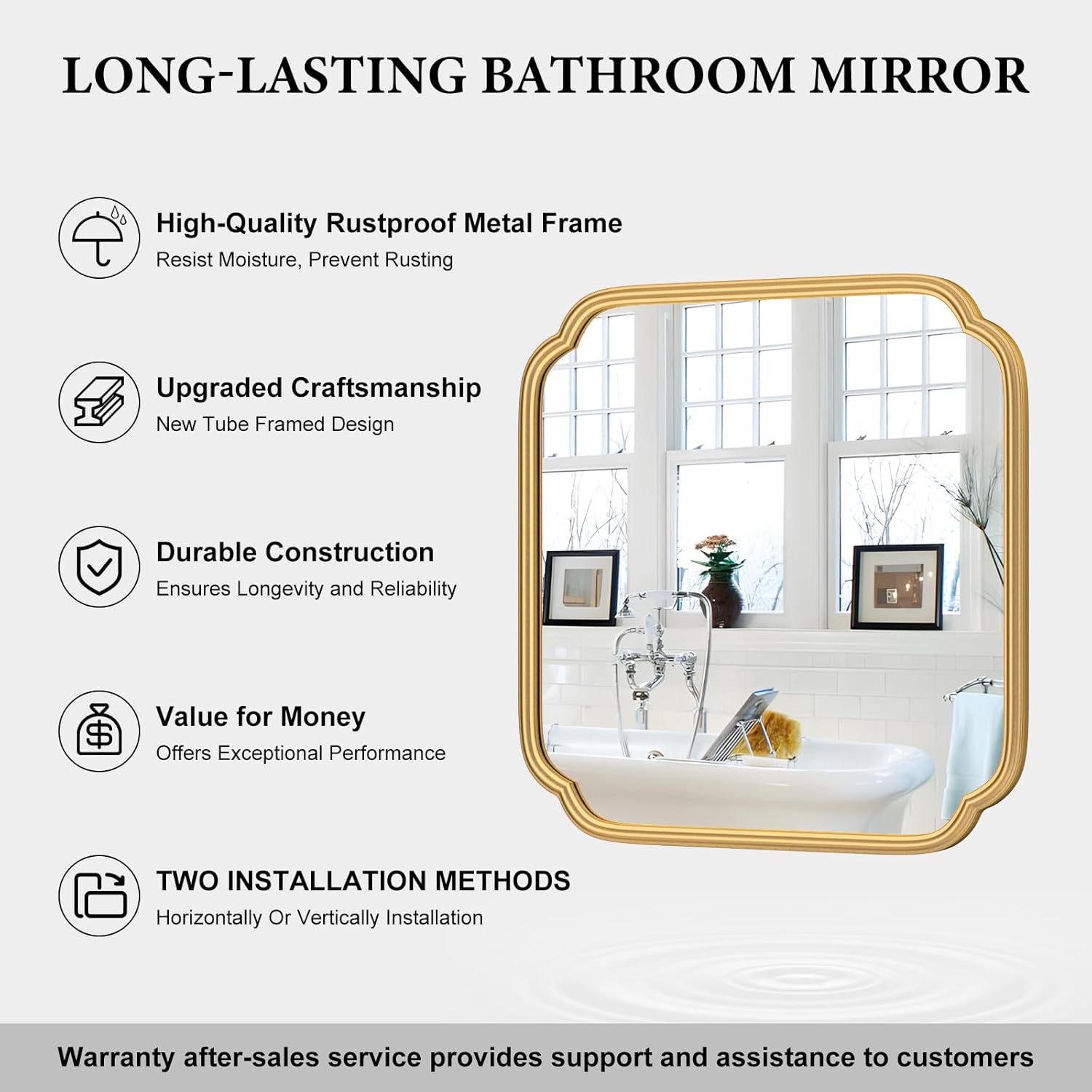 Gold Bathroom Mirror for Wall 24 x 24 Modern Rounded Corner Square Mirror with Non-Rusting Iron Metal Framed Bathroom Vanity Mirror for Over Sink Wall Decor Horizontal/Vertical